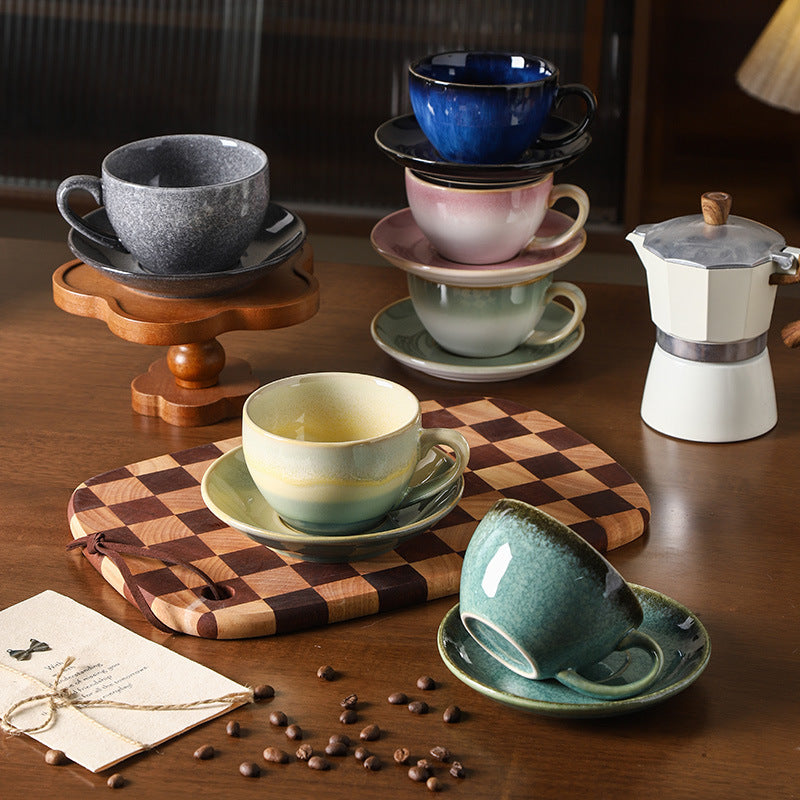 Concentrated retro kiln turned high-value ceramic cup and saucer afternoon tea office milk coffee cup stylish breakfast cup
