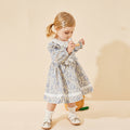 New girls' spring/autumn dresses: floral print long-sleeve princess dress with lace and bow detail - wholesale