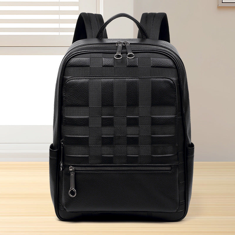 New embossed men's bag leather simple backpack solid color first layer cowhide backpack multi-functional computer men's backpack