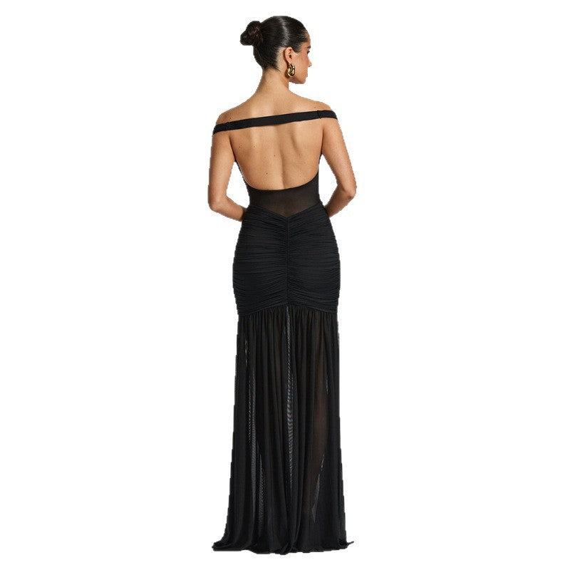 fashion style autumnew arrivalfashiontube topbacklesssexymesh shrink slit hip-hugging dress