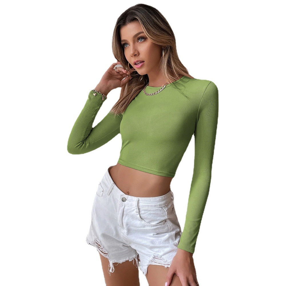 cross-border european and american style sexy backless casual short slim-fit knitted long-sleeve t-shirt top - perfect for layering or wearing on its own