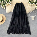French chic embroidered lace patchwork a-line midi skirt - high waist, slimming, and versatile cake skirt