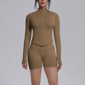 seamless pure color tight high elastic breathable stand collar zipper outwear sports running fitness yoga suit for women