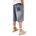 K-style loosekids denim half length pants summer breathable distressed washed shorts boys embroiderpocket white trendy