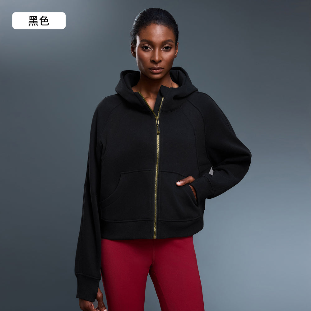 Women's fall/winter hooded cardigan sweatshirt - fleece lined, warm, zip-up jacket - age-defying, loose fit, casual activewear top d25130