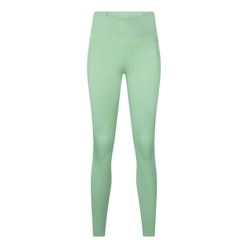 European and american new style criss-cross waistband women's sports leggings - seamless, high-stretch, butt-lifting, cropped yoga pants dl199