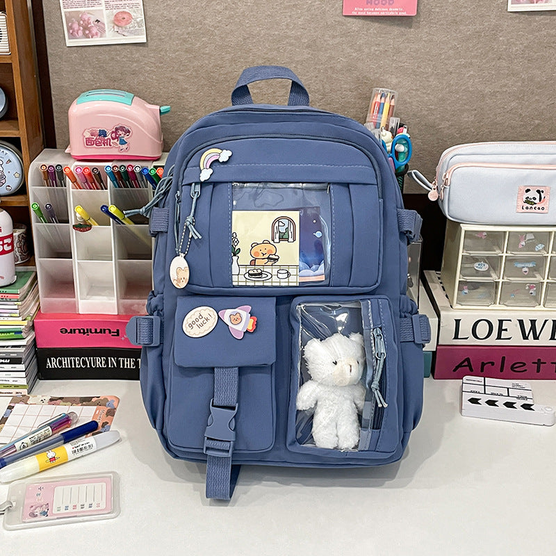 Korean version of fresh and cute junior high school backpack women's large-capacity leisure primary school schoolbag light storage campus backpack