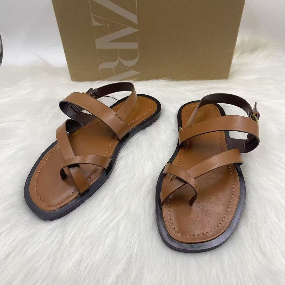 Za2025 winter new women's flat sandals - thong, flip-flop, roman style, outdoor wear, slip-on, everyday versatile sandals