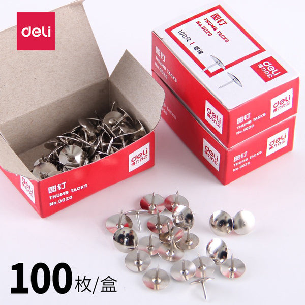 Deli Pushpins 0020 Metal round head pushpins 100 pieces/box, press pins, drawing board pushpins, metal pushpins