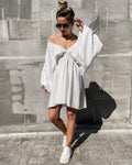 european and american summer women's fashion: sexy and chic v-neck lantern sleeve mini dress