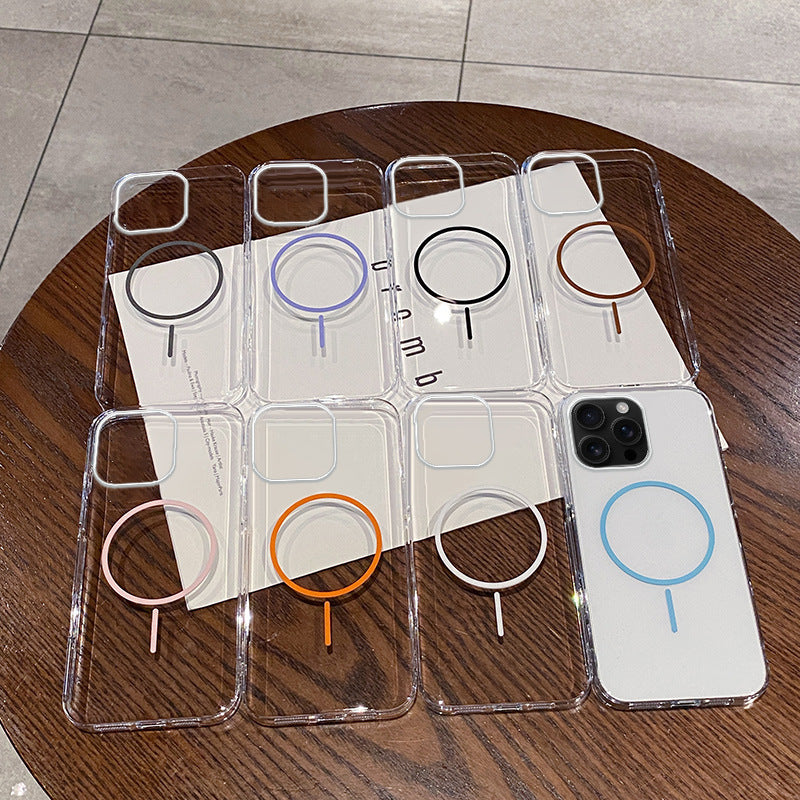 Suitable for apple 16promax simple mobile phone case iphone17 thin ring magnetic high transparency case japanese and korean style protective cover