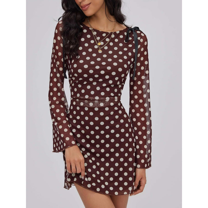 Amazon fashion see-through sexy polka dot long sleeve dress women's  summer new design skirt