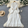Korean style commute blue ruched long sleeve dress - women's summer slimming a-line elegant maxi dress