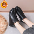 Thickenedheattech middle-aged and elderly cotton shoes women's winterladieswear shoes fleece-linednon-slipflats soft bottom plaid grandma leather shoes