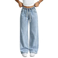 Fashionjeans women's washed drawstring elastic waist loose pantscasualloosedrapedmopstraight-leg pants