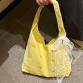 spring new arrival: large capacity shoulder bag vest - korean style sweet embroidered bowknot ruched versatile commuter bag for women