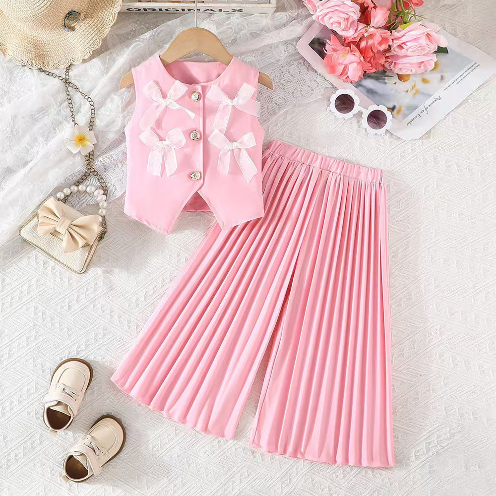export autumn/winter new arrivals: european and american style girls' suit vest and wide-leg pants set