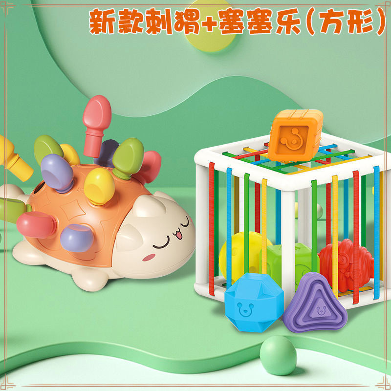 Hedgehog assembly hole pulling nails 6 months 8 baby concentration training early education baby toys 1 3 years old puzzle