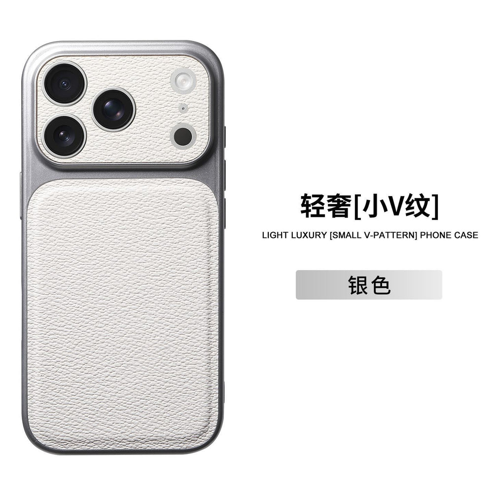 17promax small v pattern lychee pattern suitable for apple 16 seconds to 17 large window anti-fall mobile phone case 15 plain leather case