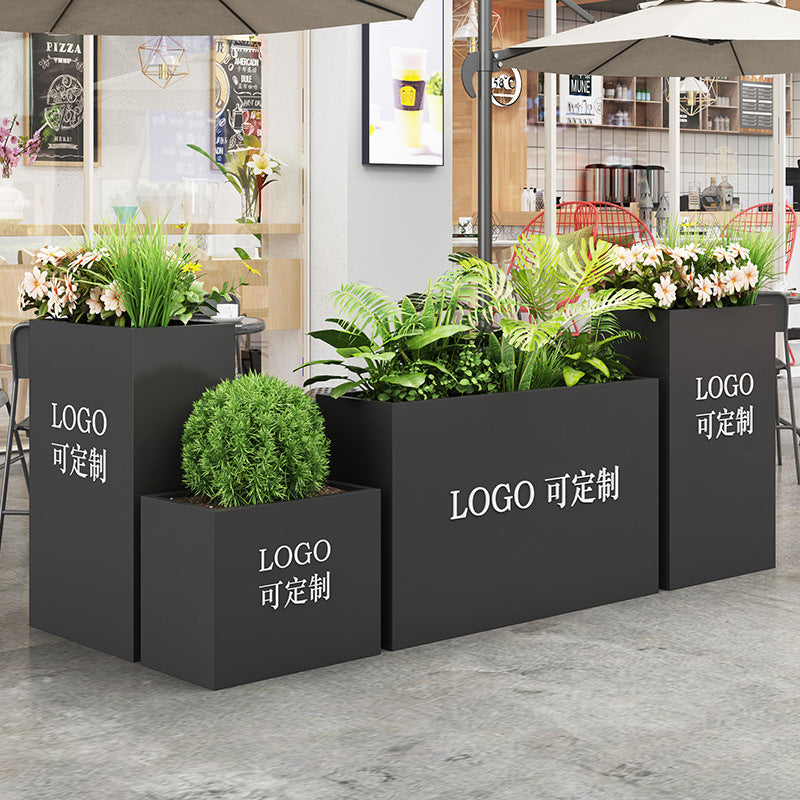 Outdoor wrought iron flower box combination Commercial street Square flower bed Outdoor flower slot External pendulum Modern stainless steel flower pot partition