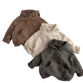 Hoodie: practical, stylish korean-style kids' sweater for autumn and winter. chic solid color, retro casual knit hoodie for baby boys and girls