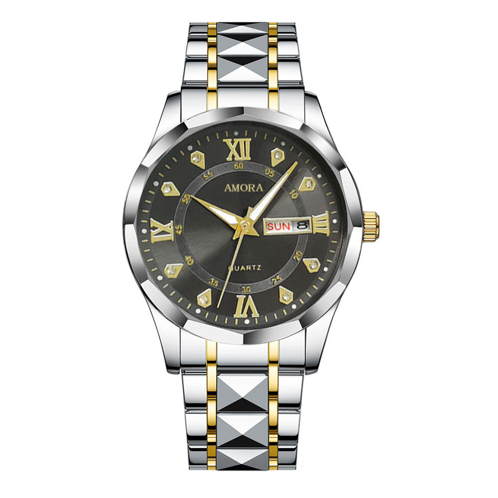 Xiangshiman cross-border men's watch waterproof luminous dual calendar watch men's fully automatic quartz watch diamond-shaped wristwatch