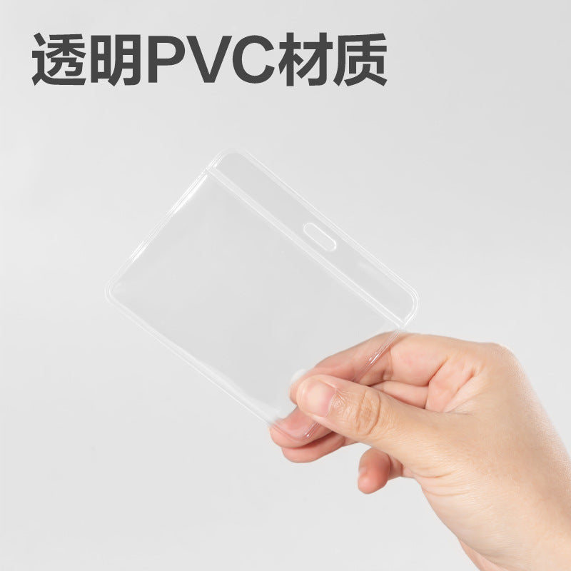 Deli 5752PVC transparent ID card, chest card, chest card, exhibition card with hanging clip, work card, ID cover 50pcs/box