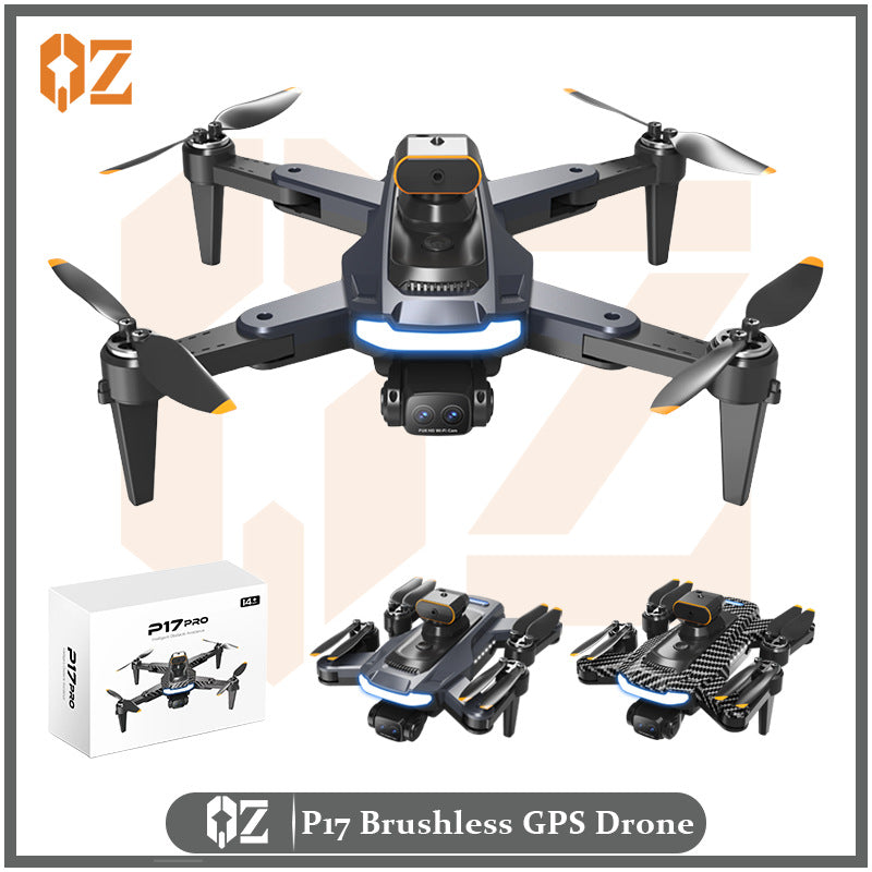 p17 drone with auto-return, brushless motor, obstacle avoidance, remote control aircraft, hd aerial photography, and optical flow positioning quadcopter