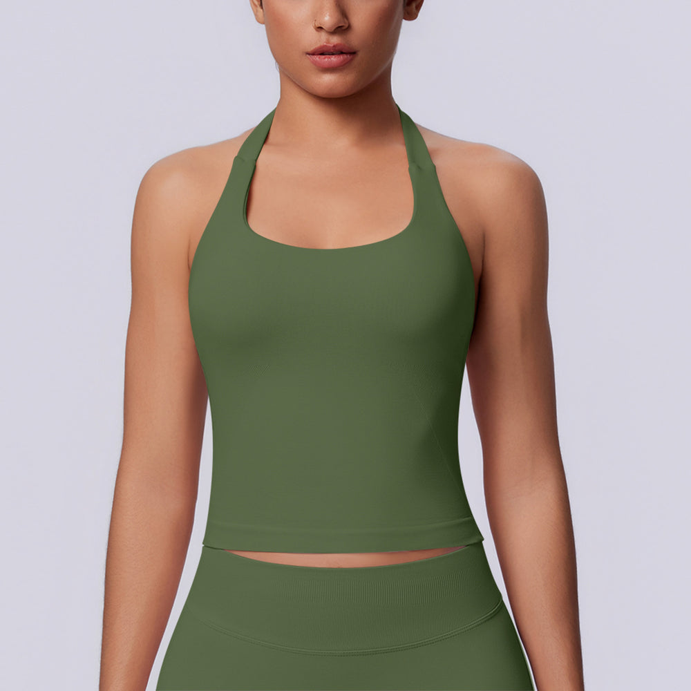 new arrival square collar halter beautiful strap chest pad high elastic long vest running fitness yoga sports seamless vest