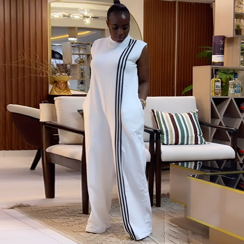 European and American  women's clothing 2025 summer new fashion casual semi-turtleneck short-sleeved loose wide-leg trousers jumpsuit