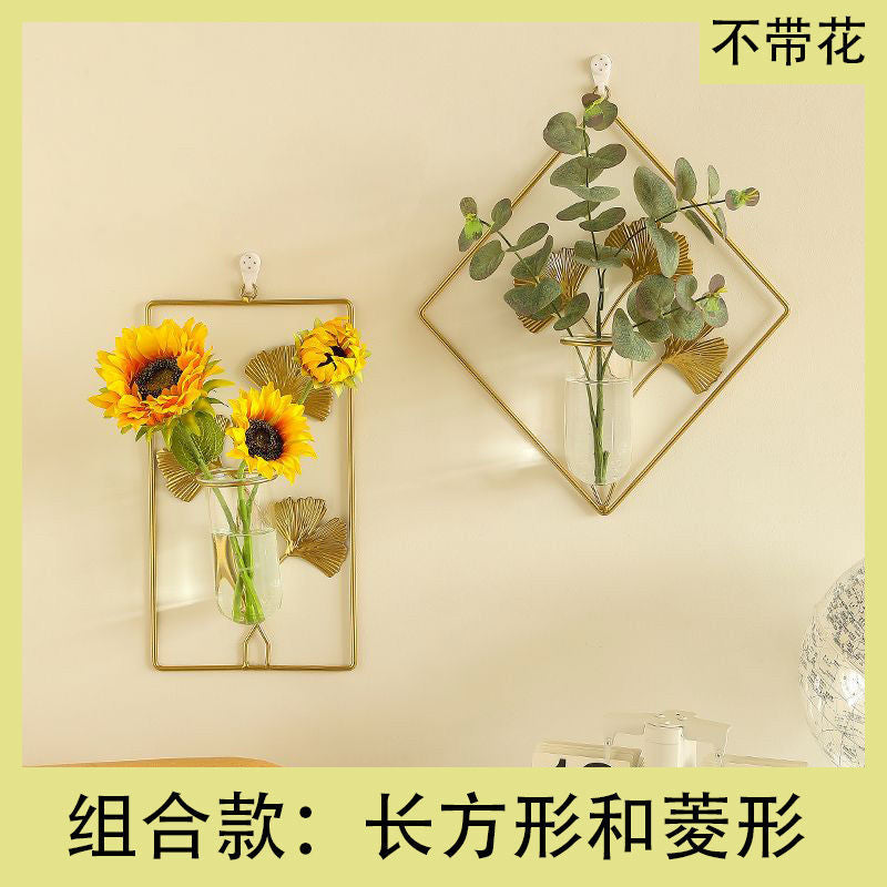 Vase green plant hydroponic flower stand wall hanging no punch florals flower arrangement container scandinavian iron art decoration creative wall hanging