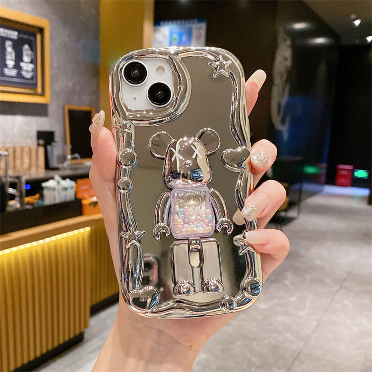 Electroplated mirror finish apple 16 pro violent bear stand phone case iphone xr/11 creative minimalist soft cover