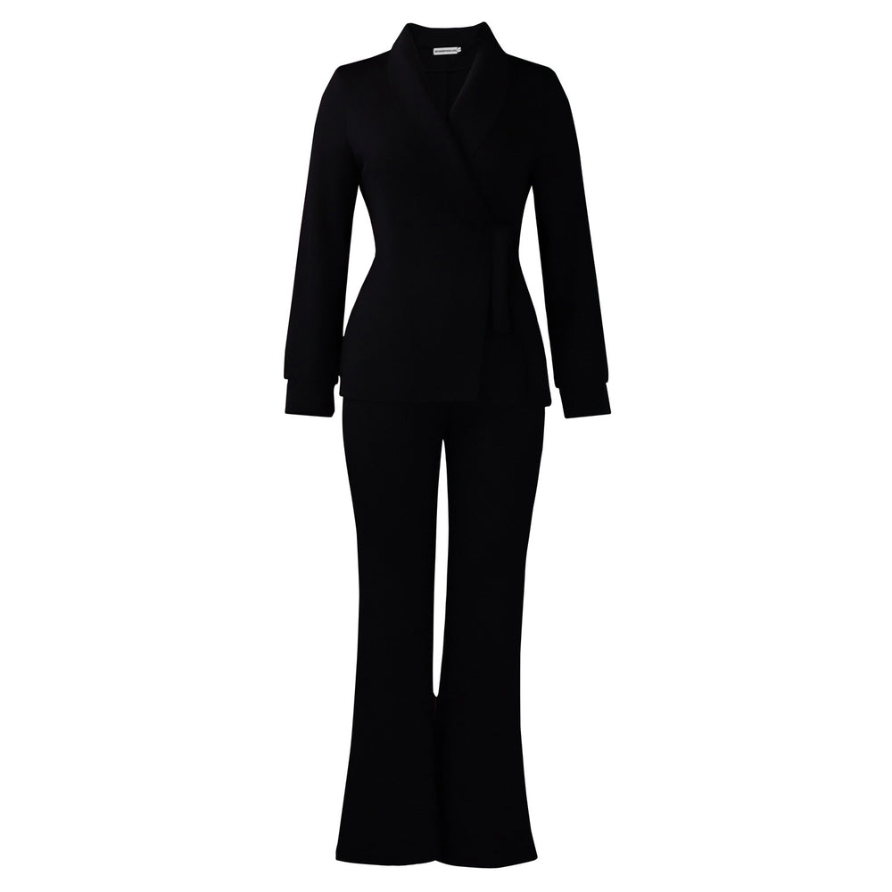 D601 european and american style women's fashion two-piece set: chic tie-up blazer and pants - new autumn/winter  collection