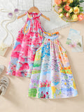 Exportgirldresshalter sleeveless oil painting style printing sling k-style vacationkidssummer vest skirt