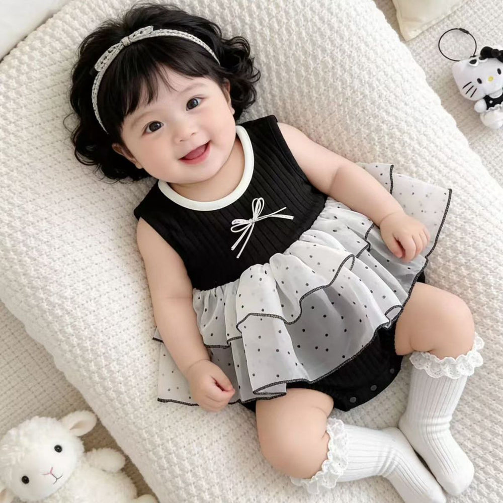 Summerk-style bag butt skirt for girls, k-style flower bud vest skirt for baby girls, summer puffy skirt, western style little black dress