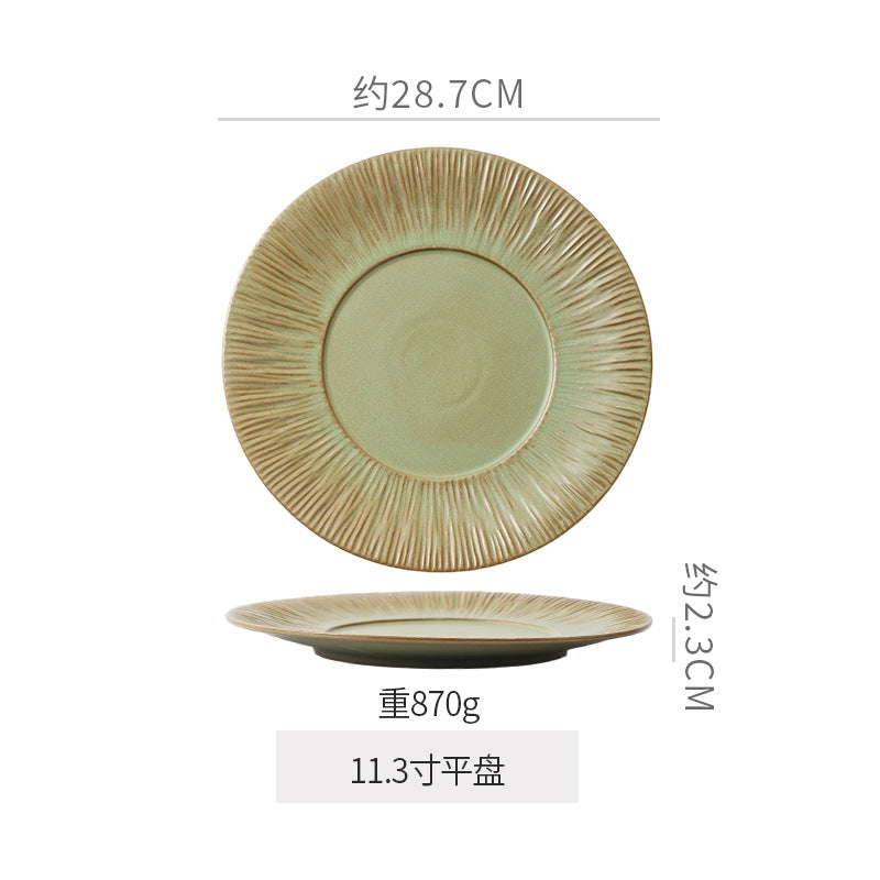 Retro kiln line pattern high-looking tableware restaurant hotel stylish display dessert plate steak plate for home dish plate