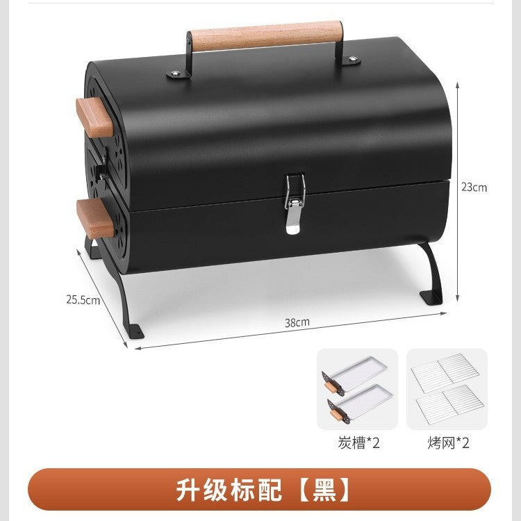 Outdoor portable barbecue grill smokeless foldable barbecue grill thickenedcamping style large frying and grilling dual-purpose charcoal barbecue stove