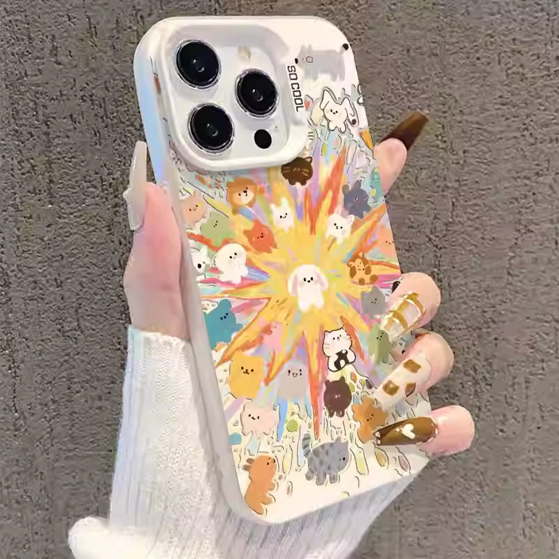 Graffiti cat & dog sun phone case - iphone 17 pro max & apple 16 full coverage shockproof protective case - wholesale