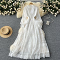 Frenchretrov necklacepatchwork waist long sleeves large swing dress women slimming lookclassyelegancelong skirt