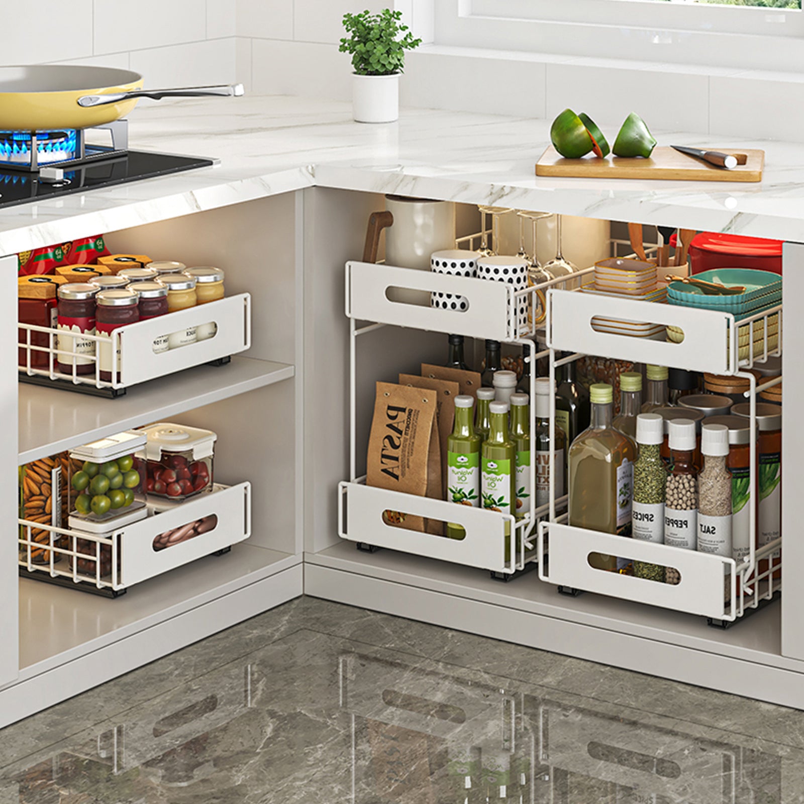 Kitchen Shelf Cabinet Pull Basket Layered Rack Seasoning Storage Box Under Sink Storage Super Deep Pull-out Shelf