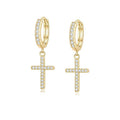 European and american high-end s925 sterling silver ins cross earrings, full zircon personalized stud earrings, trendy and versatile for men and women