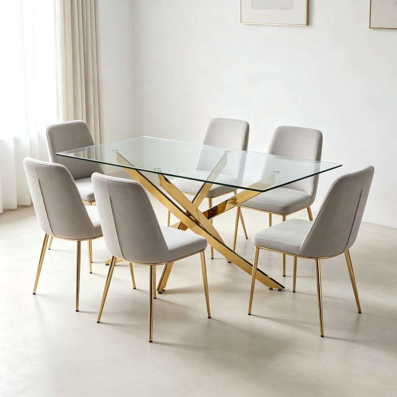 hot-selling dining table, transparent table,  best-selling, minimalist high-end rectangular table, tempered glass dining table