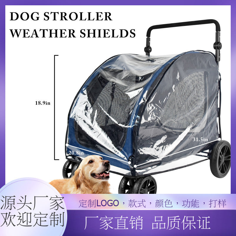 New pet stroller dog trailer pet cart small dog folding stroller raincoat windshield rain cover