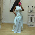 European and american cross-border women's fashion:  summer new arrivals - sexy and elegant semi-high neck lace patchwork 3d floral dress