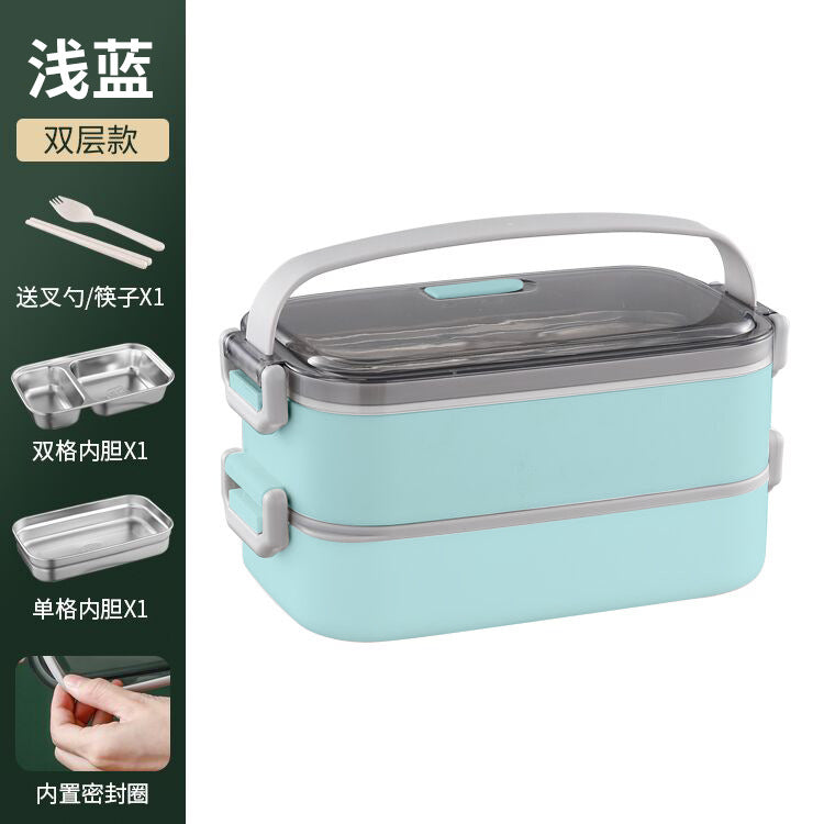 304 stainless steel double-layer lunch box Office workers can microwave oven heating and insulation Japanese-style divided lunch box multi-layer lunch box