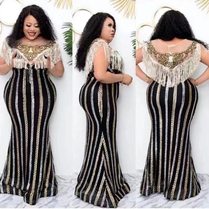 supply  sequin tassel mop long skirt pullover beaded sexy hip-covering elegant evening dress special price