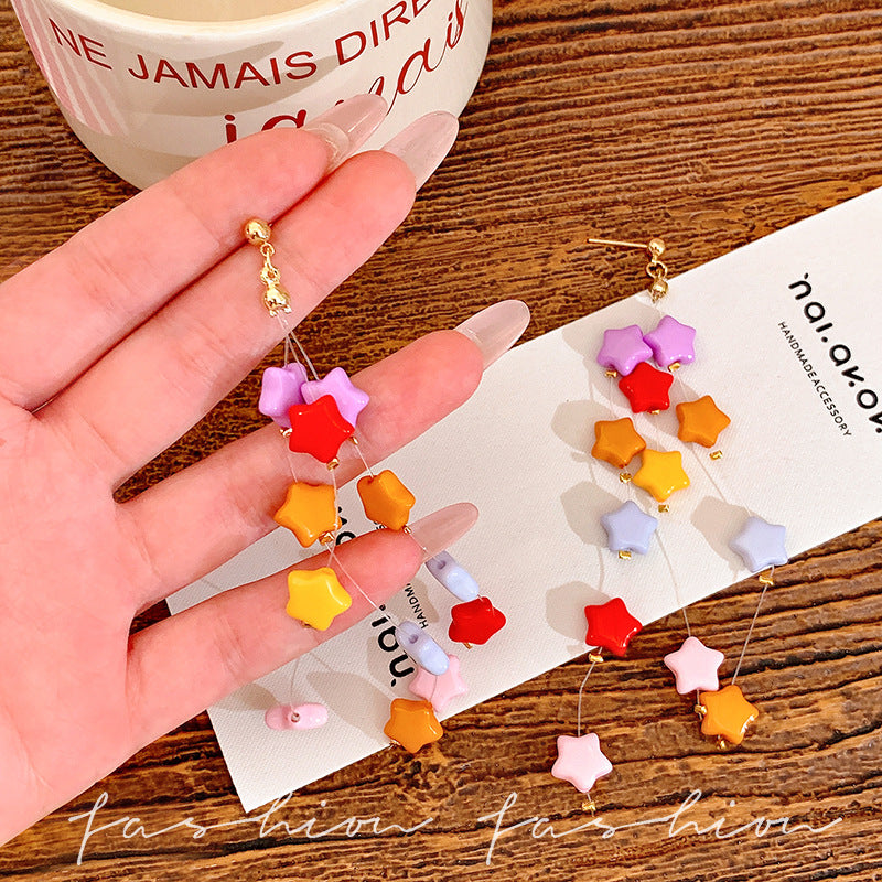 Summer color dopamine star tassel earrings - unique design, sweet & long dangle earrings - new for 2026
