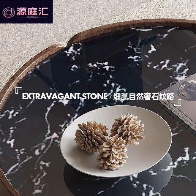Italian small apartment modern living room casual round petals classy walnut combination for home solid wood slate coffee table