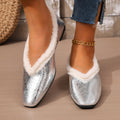 Export square toe fleece-linedthickenedheattech cotton shoes for women winternew arrivalplus size cross-border flatsflatsflats shoes