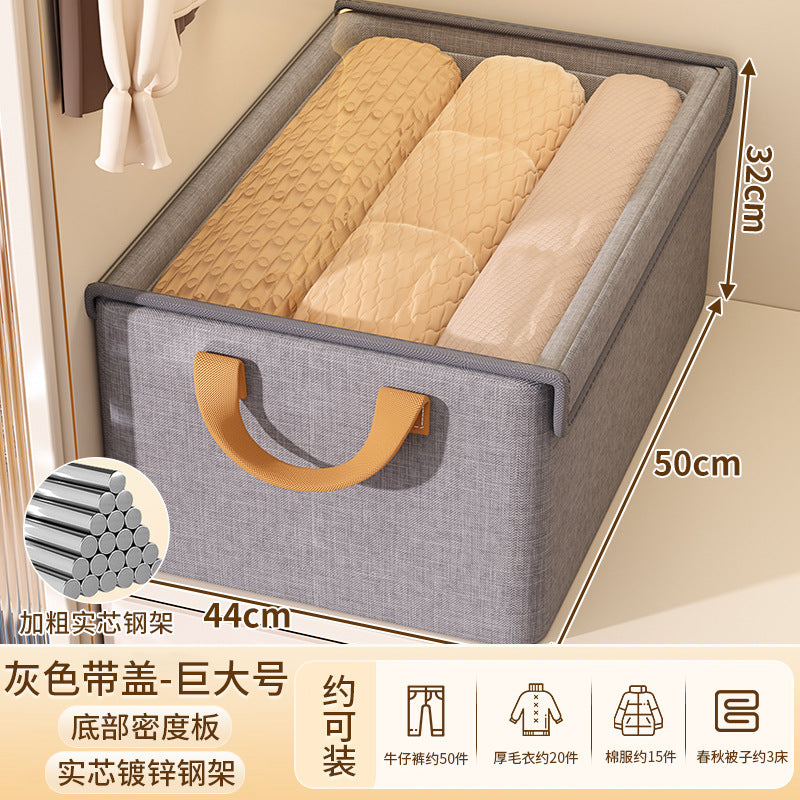 Clothes storage box Household wardrobe Foldable fabric finishing box for clothes and pants Large capacity storage basket with lid